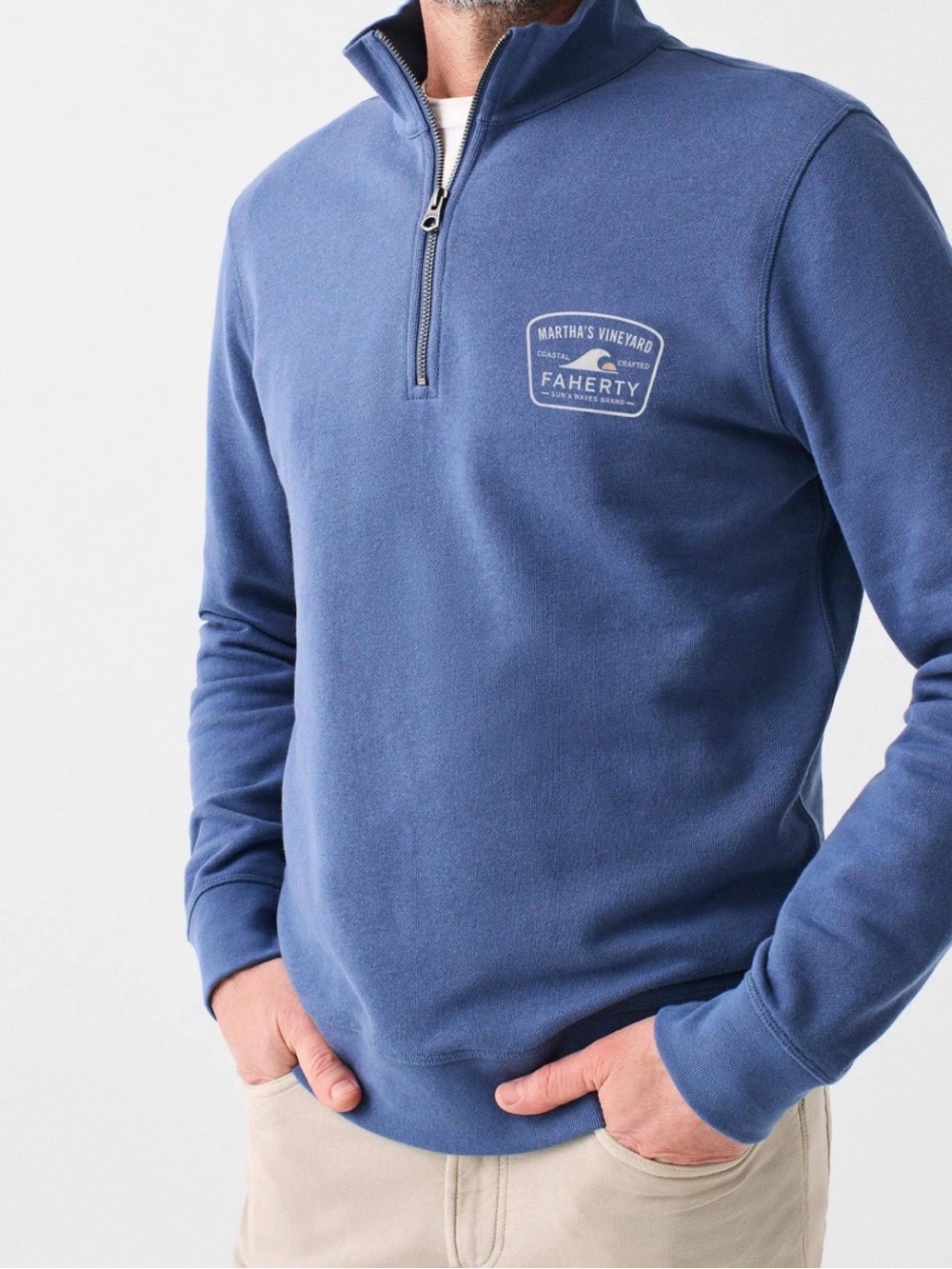 Faherty Slate Blue Half-Zip Sweater